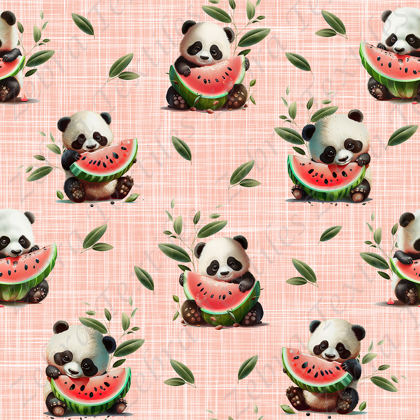 Panda et melon fond lin rose 33 * Exclusif *
