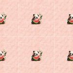 Panda et melon fond lin rose 33 - 6 Panneaux * Exclusif *