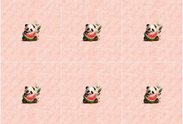 Panda et melon fond lin rose 33 - 6 Panneaux * Exclusif *