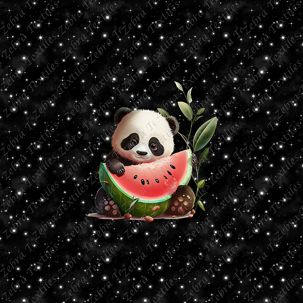 Panda et melon fond noir étoilé