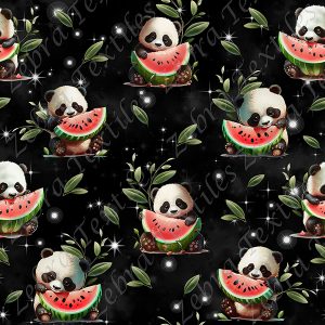Panda et melon fond noir étoilé