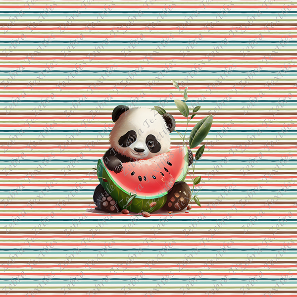 Panda et melon fond rayé