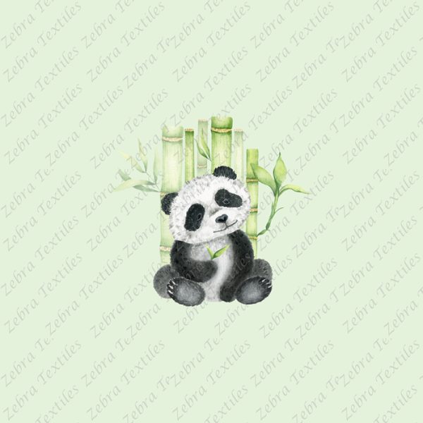 Panda et tige de bambou fond vert