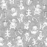 Père-Noël et pingouin fond gris à dessiner