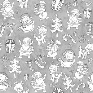 Père-Noël et pingouin fond gris à dessiner