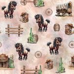 Poney brun et cactus fond rosé grunge