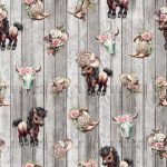 Poney brun et chapeau fond planche grise