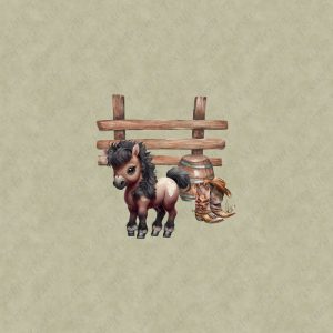 Poney brun fond vert