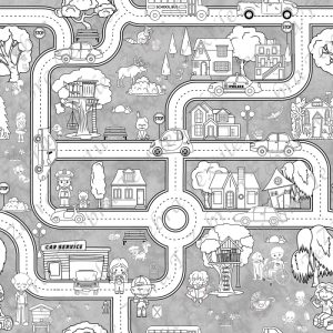Rue au village fond gris à dessiner * Exclusif *