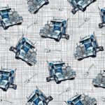 Truck bleu et outil fond lin gris blanc