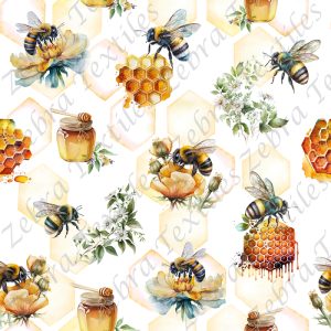 Abeille et fleur orange fond blanc hexagone