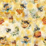Abeille et fleur orange fond hexagone