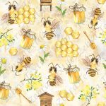 Abeille et miel fond jaune