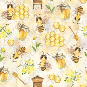 Abeille et miel fond jaune