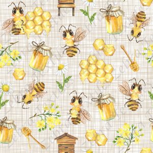 Abeille et miel fond lin beige
