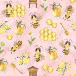 Abeille et miel fond rose
