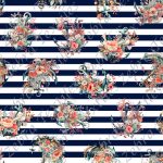 Ancre floral fond rayé marine