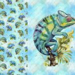 Caméléon aqua et libellule fond bleu aqua Panneau doudou