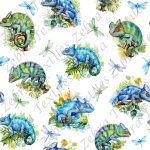 Caméléon et libellule fond blanc