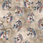 Cheval floral fond beige grunge