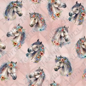 Cheval floral fond rose