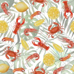 Crustacé et citron fond feuille
