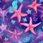 Étoile de mer fond bleu mauve et pois