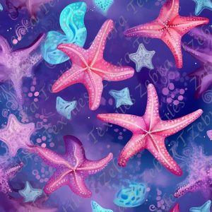 Étoile de mer fond bleu mauve et pois
