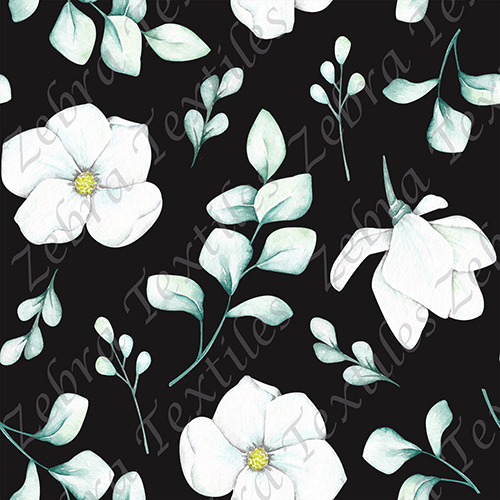 Fleur blanche et feuillage fond noir