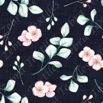 Fleur rose et feuillage fond lin marine