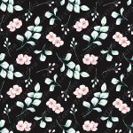 Fleur rose et feuillage fond noir
