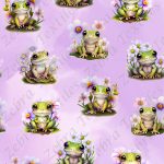Grenouille et fleur mauve fond mauve rosé
