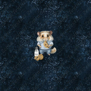 Hamster mange un biscuit fond bleu
