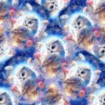 Hibou floral fond bleu