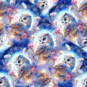 Hibou floral fond bleu