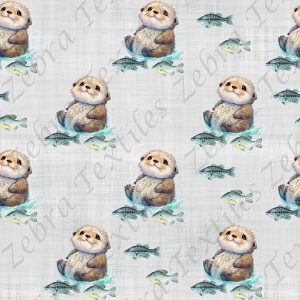 Loutre mignonne et poisson fond gris