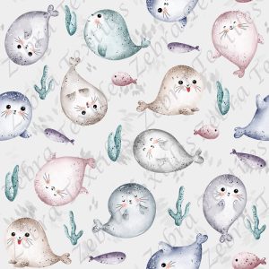Phoque mignon et poisson fond gris