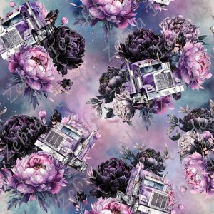 Poids lourd et pivoine fond bleu mauve * Exclusif *