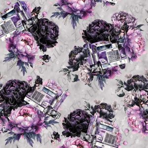 Poids lourd et pivoine fond gris
