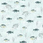 Poisson et algue fond lin aqua blanc