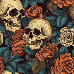 Skull beige fleur rouge fond noir