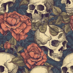 Skull fleur rouge fond feuillage
