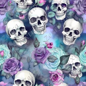 Skull rose aqua et mauve fond bleu