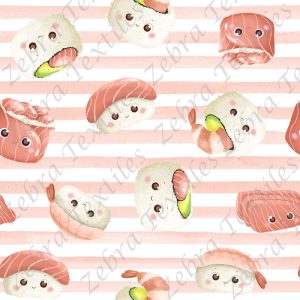 Sushi poisson fond rayé rose et blanc