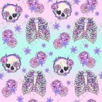 Tête de mort et thorax fond rose et aqua