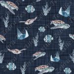 Tortue marine fond lin bleu 13