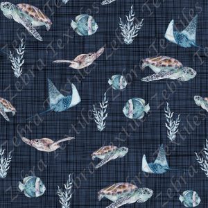 Tortue marine fond lin bleu 13