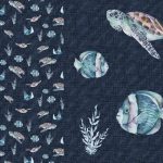 Tortue marine fond lin bleu 13 Panneau