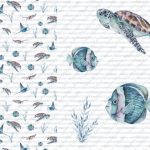 Tortue marine fond rayé gris Panneau doudou
