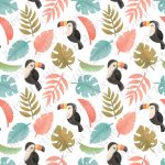 Toucan et feuillage fond blanc